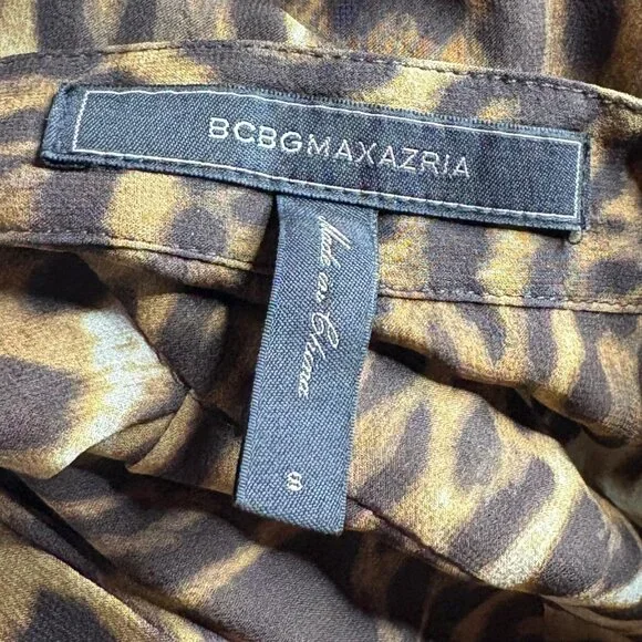 BCBGMAXAZRIA Anderson Leopard Print Sheer 100% Silk Button Front Blouse Shirt S - Picture 7 of 8